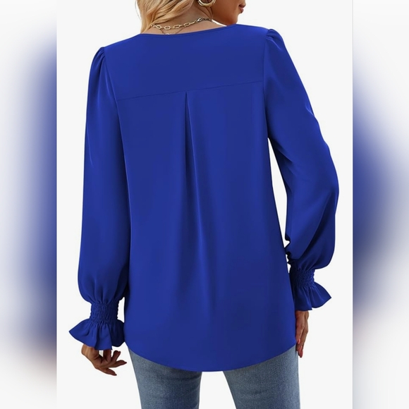 Funlingo Chiffon V Neck Tunic Top Cobalt Blue - Picture 2 of 3